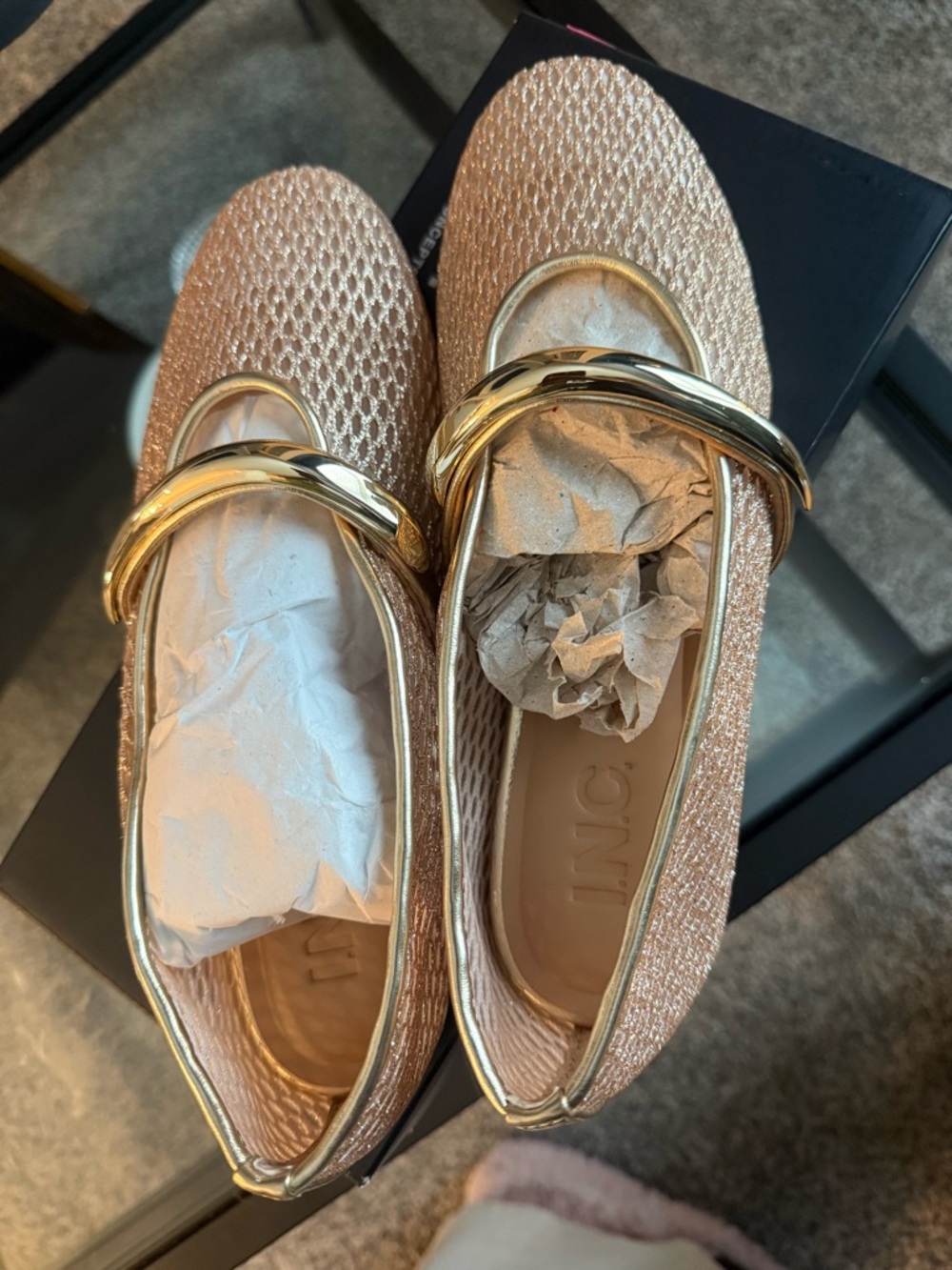 INC Rahmi Mary Jane Flats (Gold Shimmer)